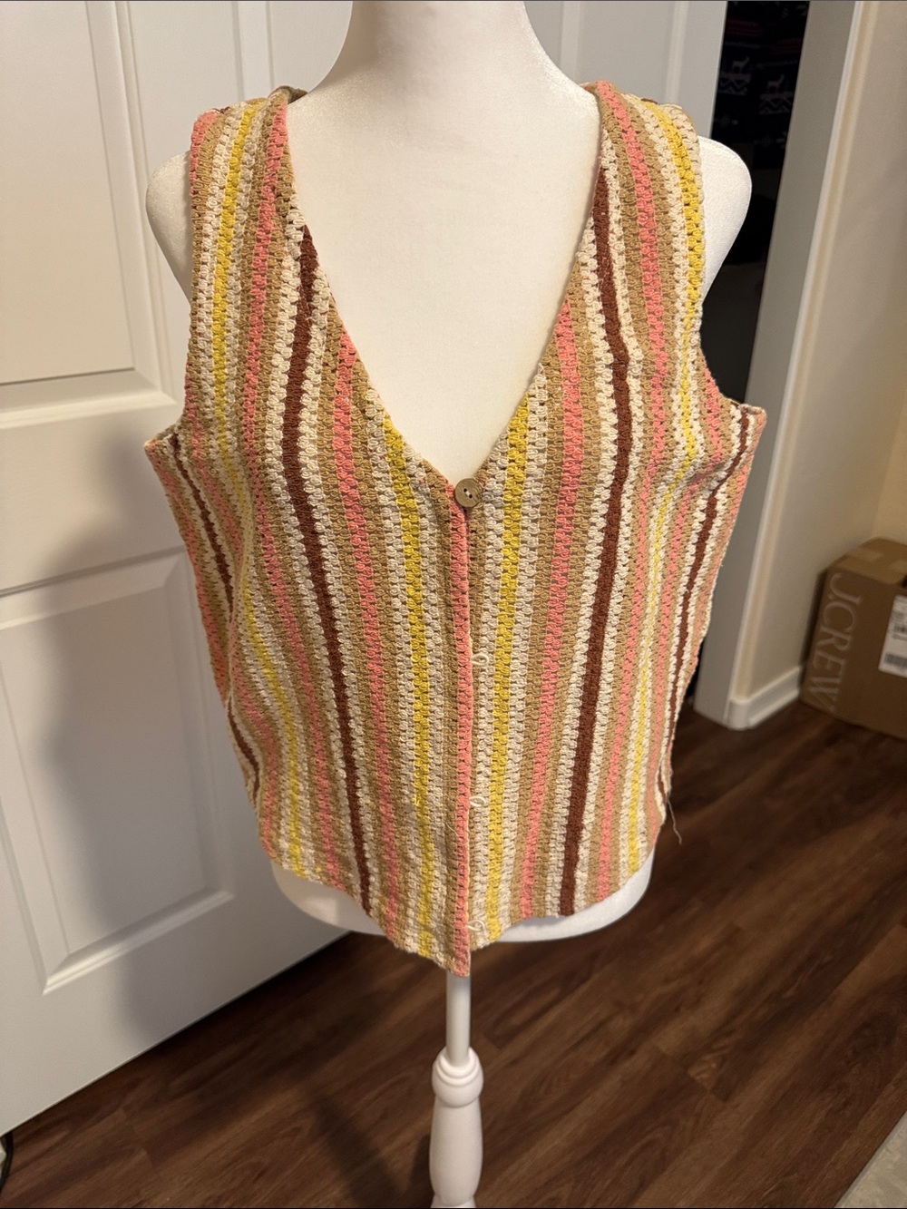 Roxy Striped Crochet V-Neck Tank in Pink, Yellow & Brown